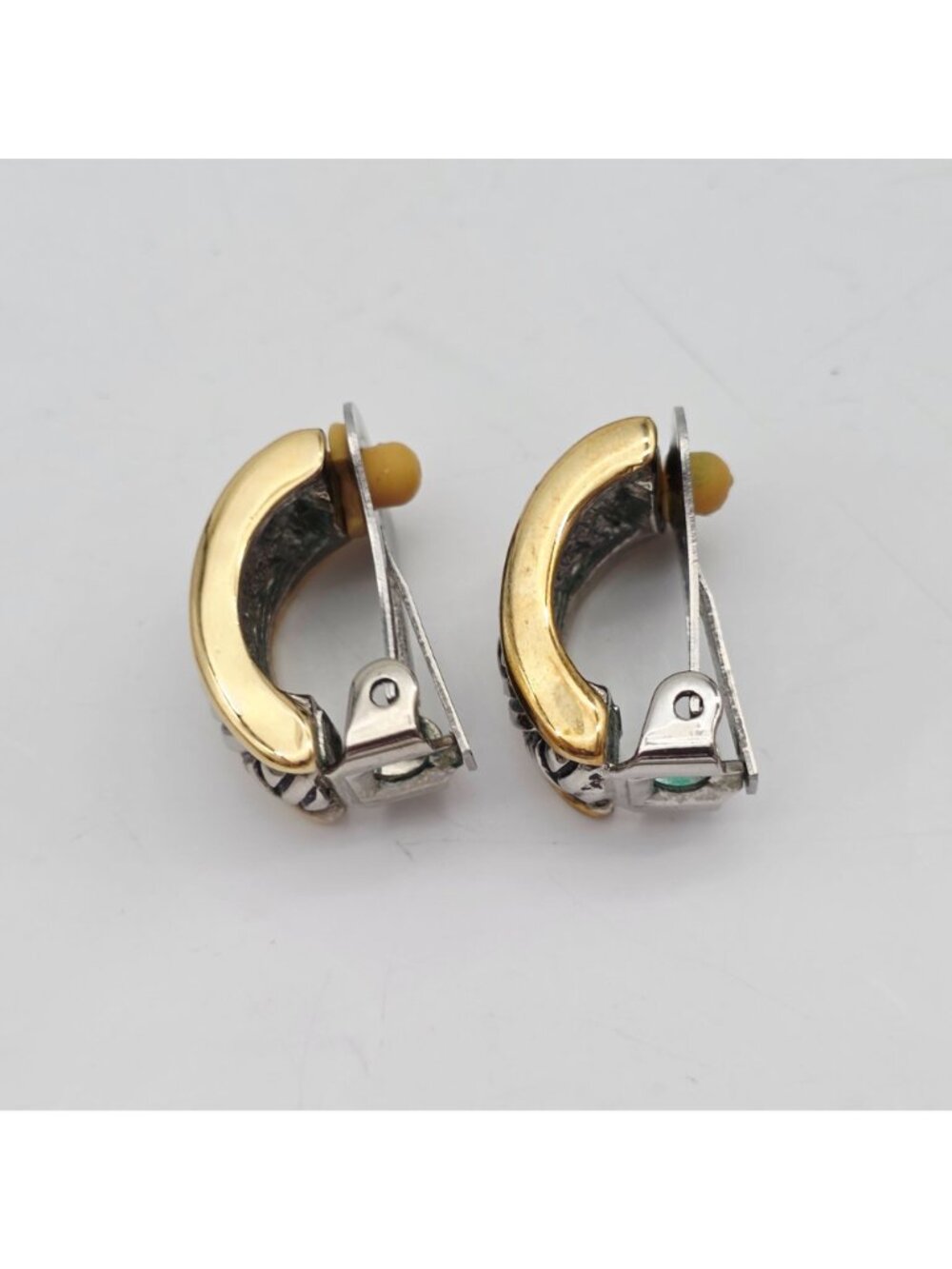 Two-Tone Silver & Gold Textured Clip-On Earrings Braided Design Vintage Jewelry - Picture 3 of 7